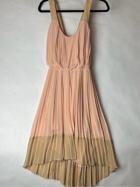 Jessica Simpson Pink and Beige Pleated High-Low Dress